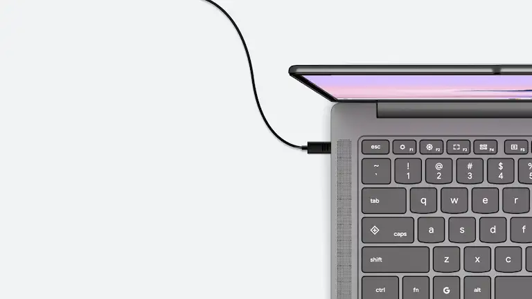 Chromebook plugged in and charging.