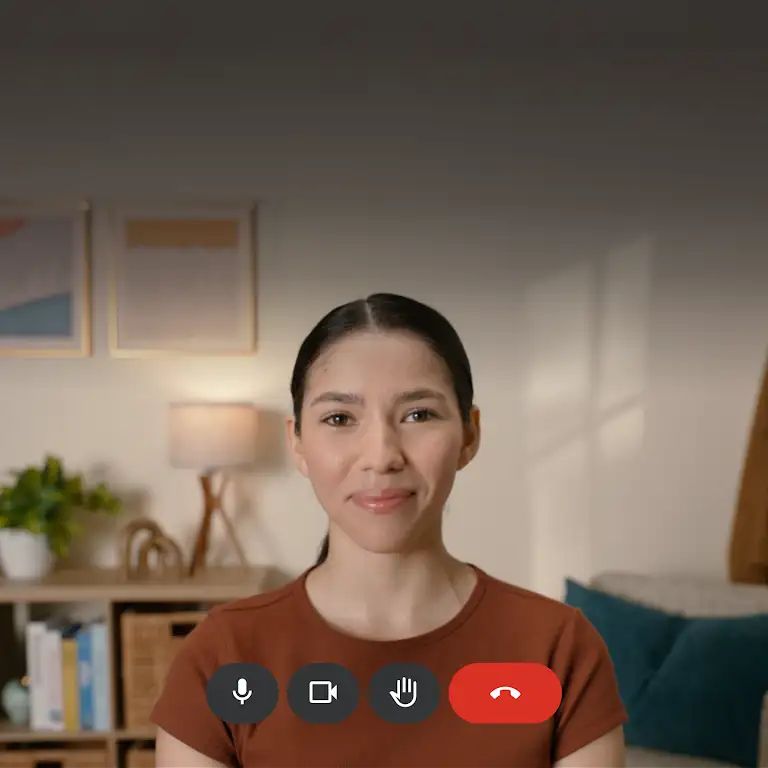 Animation of someone using a video call with clear, high-quality video, highlighting the HD camera on Chromebook Plus.