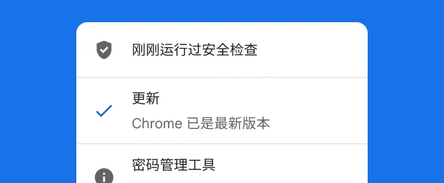一条提醒,显示 Chrome 已完成安全检查,并且该浏览器已是最新版本。