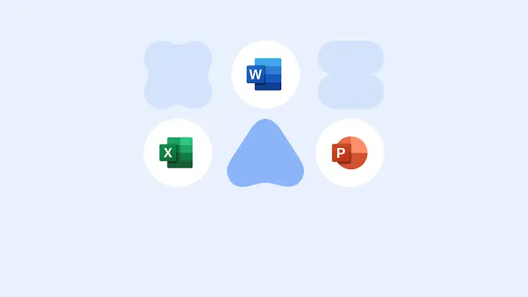 Microsoft Office app icons, including Word, Excel, and PowerPoint, indicating their availability on Chromebooks.